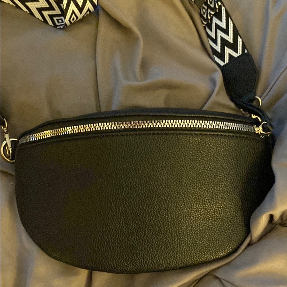 Black Crossbody Bag with Chevron Strap